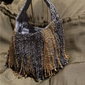 Made in India Gold & Gray Fringe Clutch with Metallic Finish